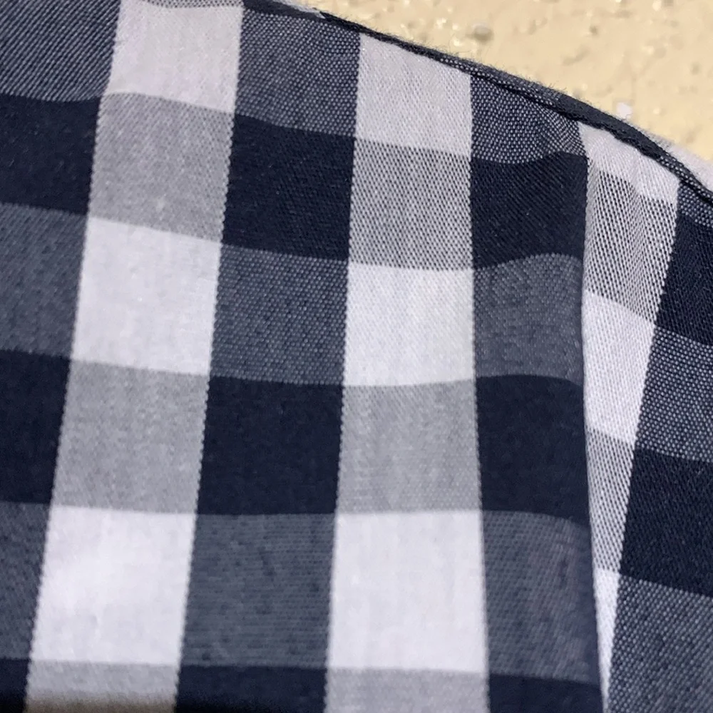 Anne Klein Navy and White Top Gingham Plaid Front Buttons 3/4 Sleeve Cotton - Picture 2 of 16